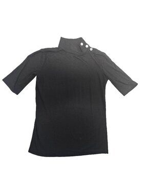Talbots Petite Small Black‎ Short-Sleeve Mock-Neck Top With Button Shoulder